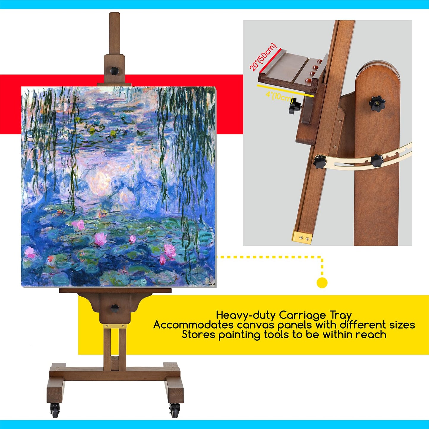 MEEDEN Extra Large Painting Easel: Solid Beech Wood Artist Studio Easel - Professional Art Easel Stand for Adults - Adjustable Movable Tilting Easels for Canvas up to 71"