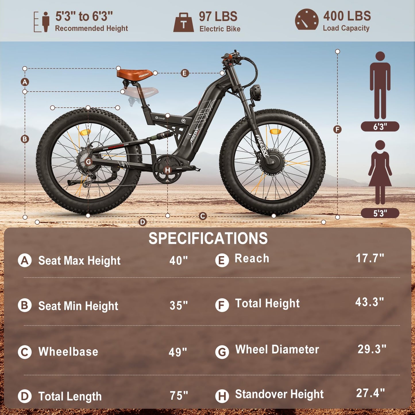 FREESKY 4000W Dual Motor Electric Bike for Adults, 48V 30AH Battery 120Miles Range, 40+MPH AWD Fast E-Bike, 26" Fat Tire Full Suspension Off-Road Mountain E Bike, Black, with Cycling Kits