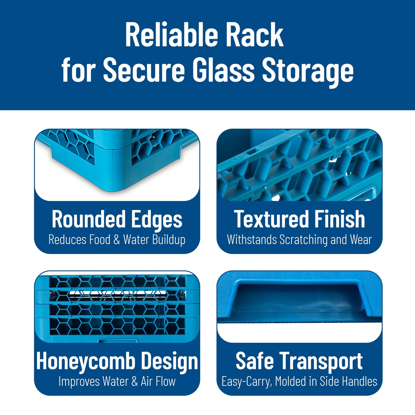 Carlisle FoodService Products Opticlean 25-Compartment Divided Glass Rack with 3 Extenders, Plastic, 19.875 x 19.875 x 8.5 Inches, Carlisle Blue