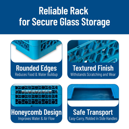 Carlisle FoodService Products Opticlean 25-Compartment Divided Glass Rack with 3 Extenders, Plastic, 19.875 x 19.875 x 8.5 Inches, Carlisle Blue