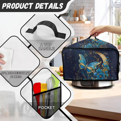 Hippie Flower Slow Cooker Cover, Oval Crock Pot Dust Cover with Handle, Easy to Clean for Home Kitchen