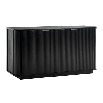 GDFStudio 63" Mid Century Modern Buffet Cabinet with Wavy Doors, Wood Sideboard Cabinet with Adjustable Shelves & 2 Doors, Storage Credenza Console Table for Dining Room Living Room Entryway, Black