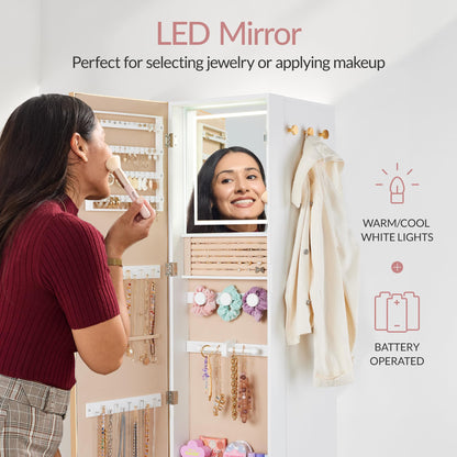 Best Choice Products Rotating Mirror w/Storage Cabinet, 360 Swivel Jewelry Armoire w/Full-Length Mirror, Gold Metal Frame Tower w/Cube Shelves, Built-In Jewelry Organizer & Hook - Gold