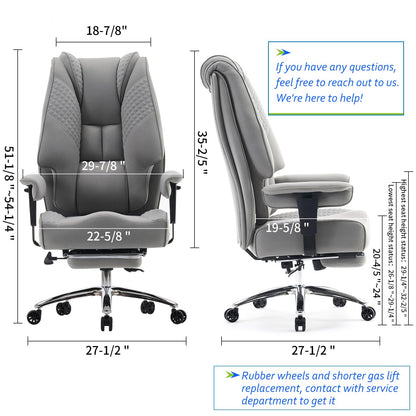 EXCEBET Big and Tall Office Chair 400lbs Wide Seat, Leather High Back Executive Office Chair with Foot Rest, Ergonomic Chairs Lumbar Support for Lower Back Pain Relief (Mesh Light Grey)