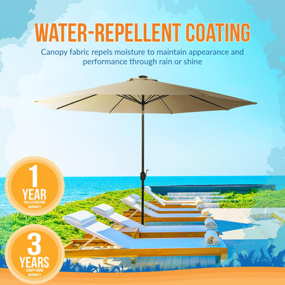 Island Umbrella Calypso 11 ft Octagon Patio Umbrella – With Crank Lift, Push-Button Tilt, Rust-Resistant Aluminum Pole, 8-Rib Frame, Solar LED Lights & Breez-Tex Weather-Resistant Canopy – Champagne