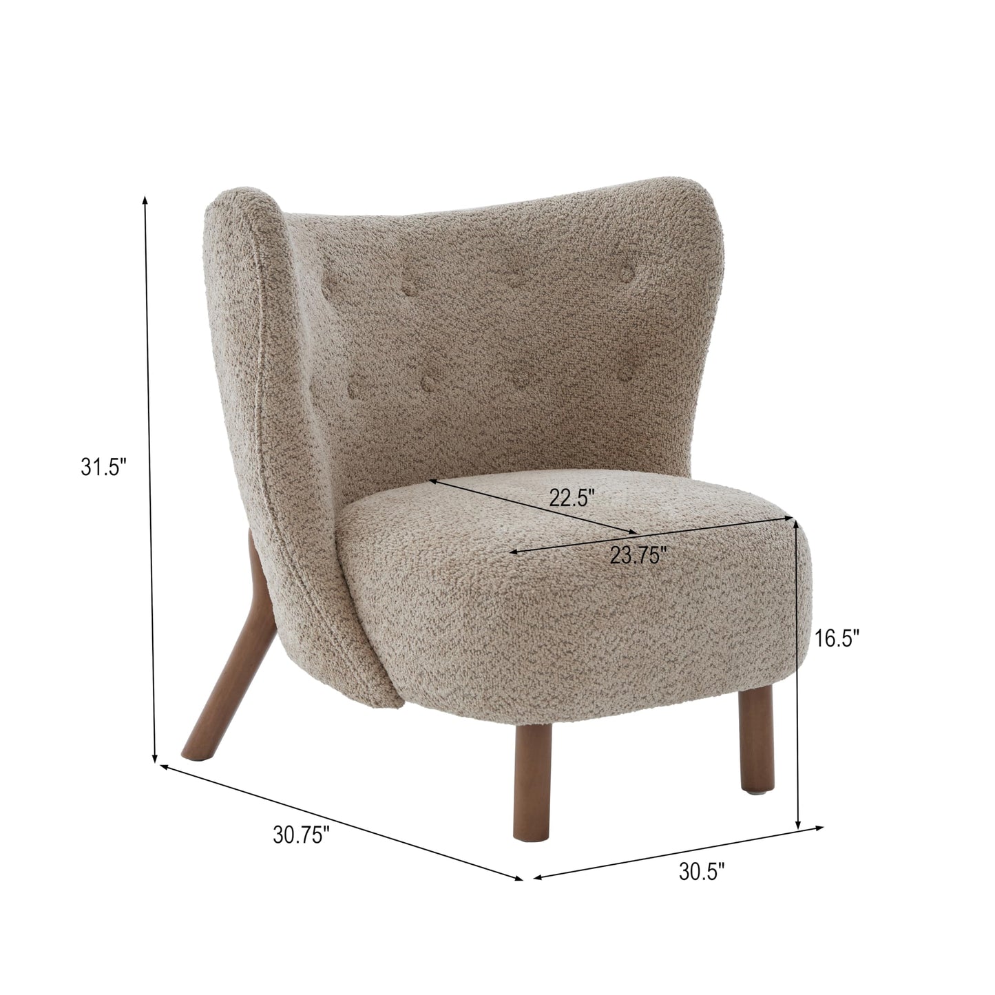 Christopher Knight Home Aurora Boucle Upholstered Wingback Accent Chair, Solid Wood Living Room Slipper Chair, Bedroom Comfy Reading Chair, Brown