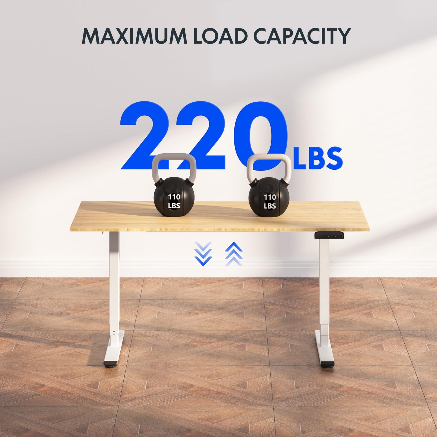 FlexiSpot E6 Bamboo 3-Stage Dual Motor Electric Standing Desk 48 x 24 Sit Stand Up Desk, Holds 220 lbs, Adjustable Height w/ Memory Presets, Solid Bamboo Desktop & White Frame, Ships in 2 Boxes
