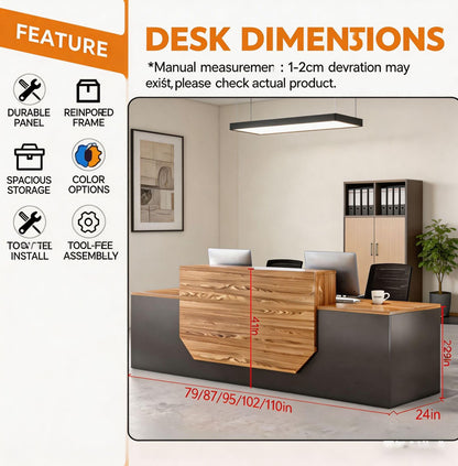 Modern Reception Desk with Counter,Large Front Desk L Shaped Reception Counter with 2 Lockable Drawers and 2 Mobile Storage Cabinets,Receptionist Desks for Office,Salon,or Retail, Checkout Counter