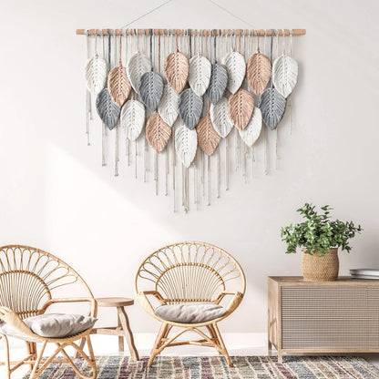 Alynsehom Large Macrame Wall Hanging, Boho Woven Tapestry, Chic Modern Bohemian Handmade Leaf Feather Wall Art Home Decor for Apartment Dorm Living Room Bedroom Nursery Backdrop (39" W X 29.5" L)