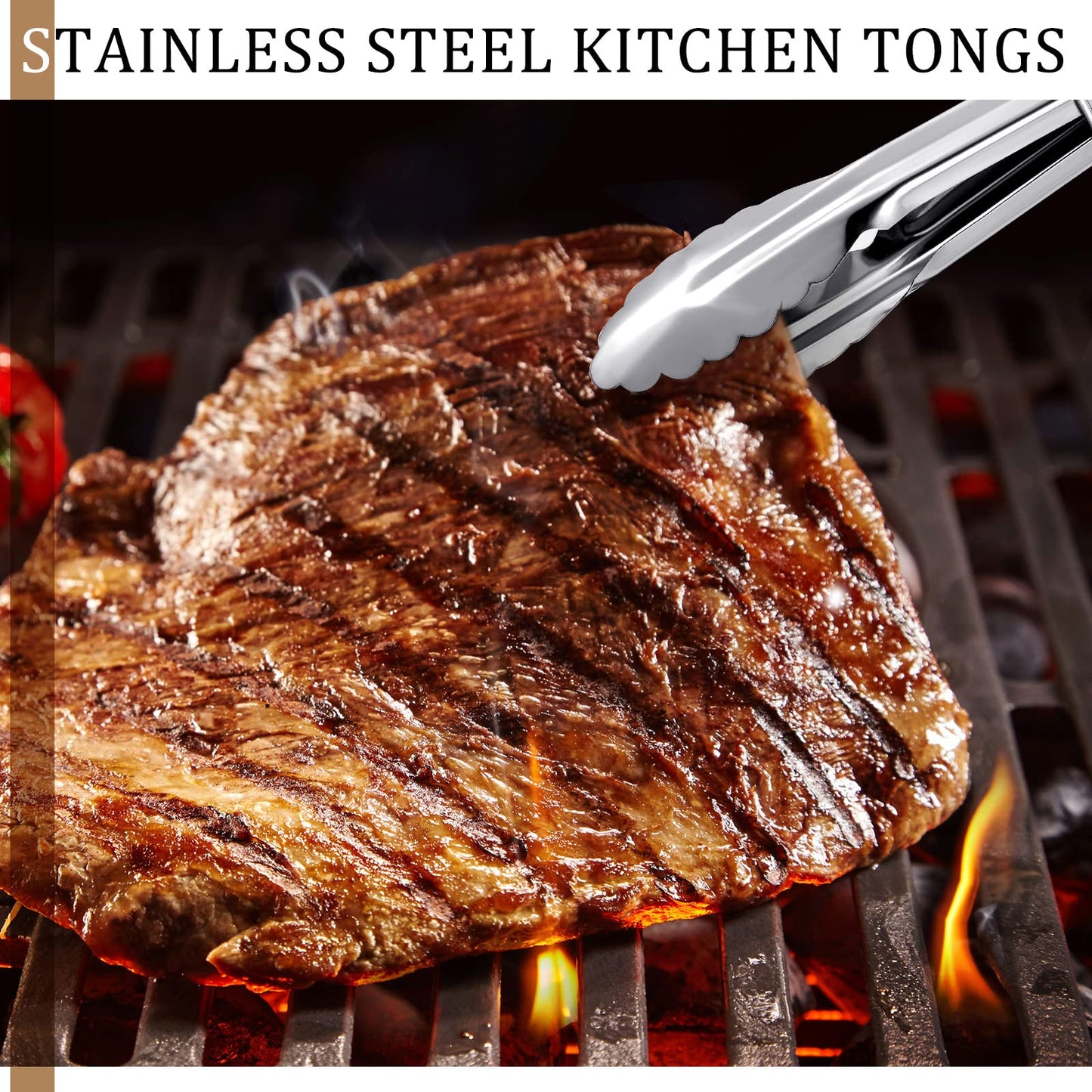 Meanplan 50 Pcs Small Stainless Steel Kitchen Tongs 7 Inch Food Serving Tongs Metal Cooking Clips High Heat Resistant Clips with Sliding Rings for Buffet Food Cooking Salad Grilling, Silver