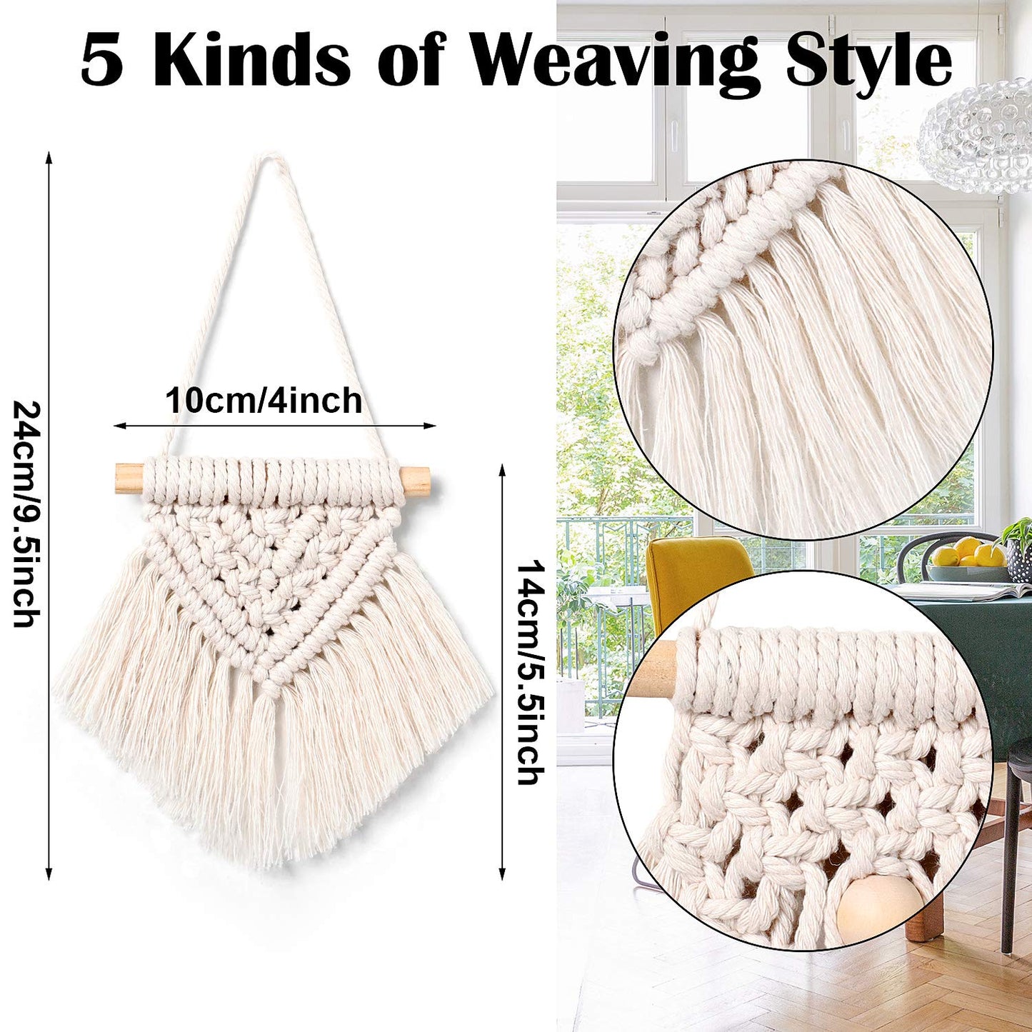 WILLBOND 5 Pcs Mini Macrame Wall Hanging Decor Boho Summer Handmade Woven Tapestry Tassel Wall Hanging Ornaments Christmas Tree Ornaments for Apartment Room Home Office Summer Christmas Decoration