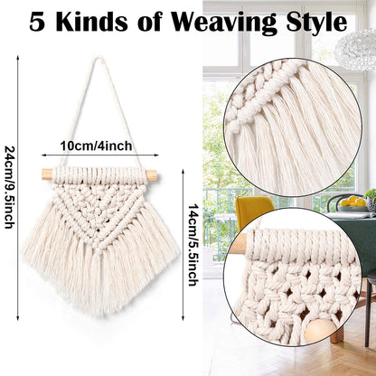 WILLBOND 5 Pcs Mini Macrame Wall Hanging Decor Boho Summer Handmade Woven Tapestry Tassel Wall Hanging Ornaments Christmas Tree Ornaments for Apartment Room Home Office Summer Christmas Decoration