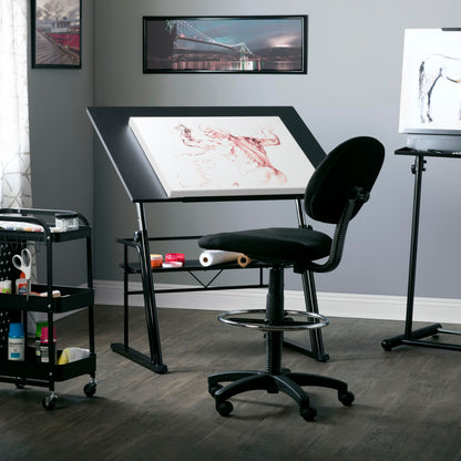 Studio Designs Zenith Height Adjustable Drafting Table with Shelf in Black, 42" W X 30" D