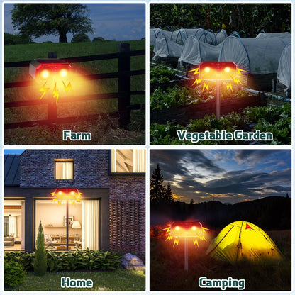 Qualirey 4 Pcs Solar Outdoor Motion Sensor Alarm with Stake Animal Deterrent Dog Barking Sensor 13 Sound 130db Loud Noise Maker 4 Mode with USB Remote Control Support Recording Volume Adjustment