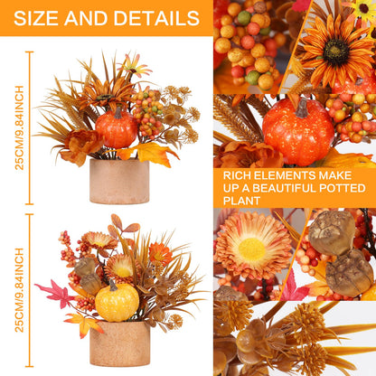 YINGQIWISH 2PCS Fall Decor, Artificial Maple Leaves Pumpkin Berry Table Decorations, for Home Autumn Harvest Halloween Thanksgiving Holiday Party Table Centerpieces Fireplace Decor.