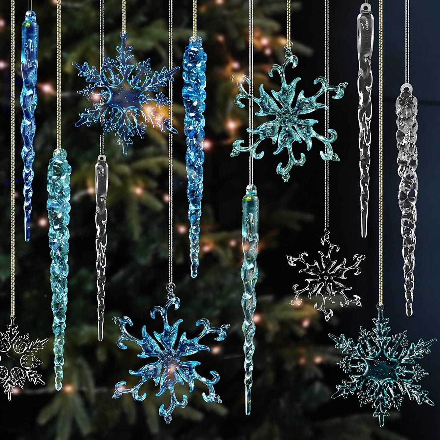 VGOODALL Christmas Snowflake Decorations, 36pcs Clear Acrylic Ornaments Set for Santa Outdoor Party Decoration Craft