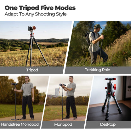 The Real Multi-Tripod 5-in-1- Carbon Fiber Design for Cameras & Smartphones, Tripod, Monopod, Trekking Pole, Desktop Mode – Up to 20kg Payload