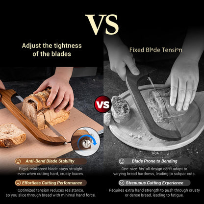 XJHEYLZ Sourdough bread knife,Bread Slicer for Homemade Bread,Adjustable blade tightness for Even Slicing, Serrated knife,Wooden Bread cutter with Bow Design (3, brown)