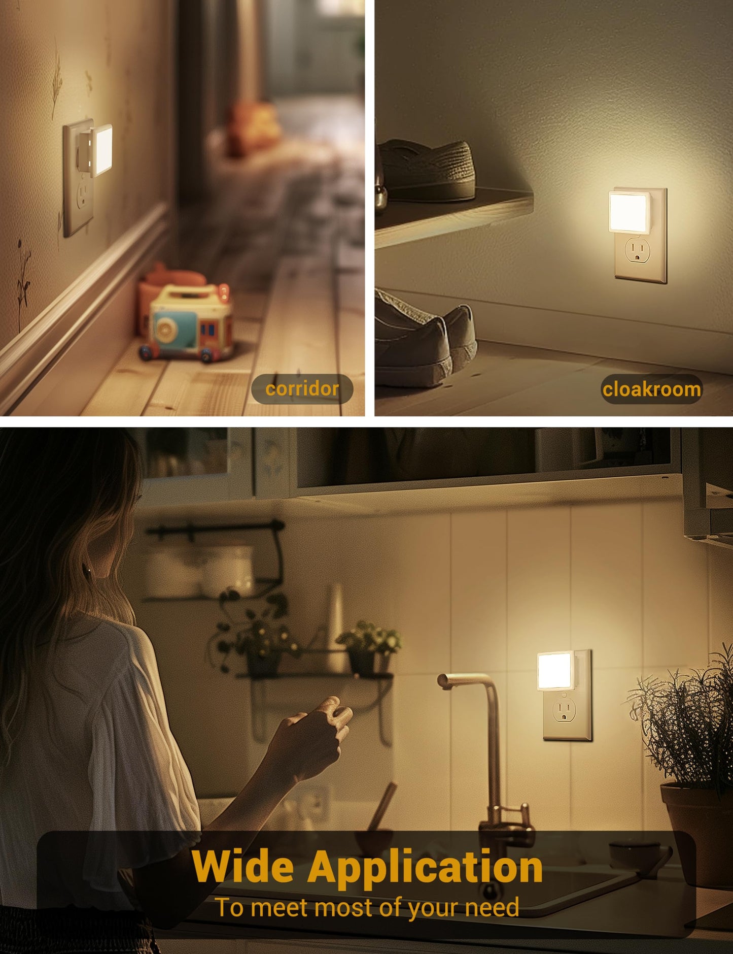 JandCase Night Lights Plug into Wall 2 Pack, Plug in Night Light with Dusk-to-Dawn Light Sensor, 3000K Soft White 0.3W, LED Nightlight for Bathroom, Adult, Hallway