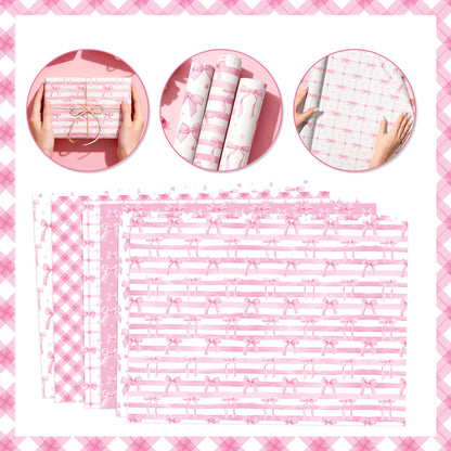 Thirty and Thirsty 12 Sheets Pink Bow Wrapping Paper Coquette Gift Wrap Paper Pink Bows Girly Wrapping DIY Crafts Papers Coquette Birthday Party Favors Supplies
