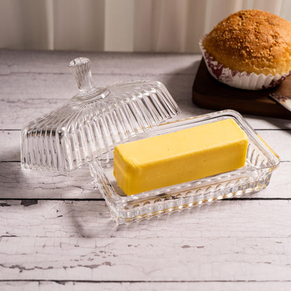 Clear Glass Butter Dish with Lid, Covered Crystal Butter Stick Holder Tray, Glass Butter Storage Container for Fridge Countertop