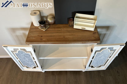 MAISON ARTS Accent Cabinet with 2 Doors, Farmhouse Decorative Storage Cabinet with Solid Wood Frame & Legs for Living Room Entryway Small Sideboard Buffet Cabinet, Metal Embossing Pattern