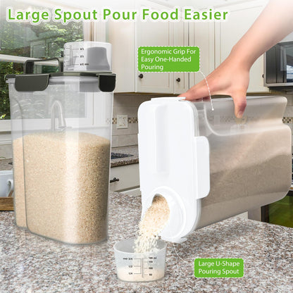 Viretec Rice Storage Container, 5 to 10lb Dry Food Airtight Dispenser, Pet Dog Cat Food Canister, BPA Free Clear Plastic Kitchen and Pantry Bin for Oatmeal, Cereal, Pasta, Flour Pack of 2 Grey