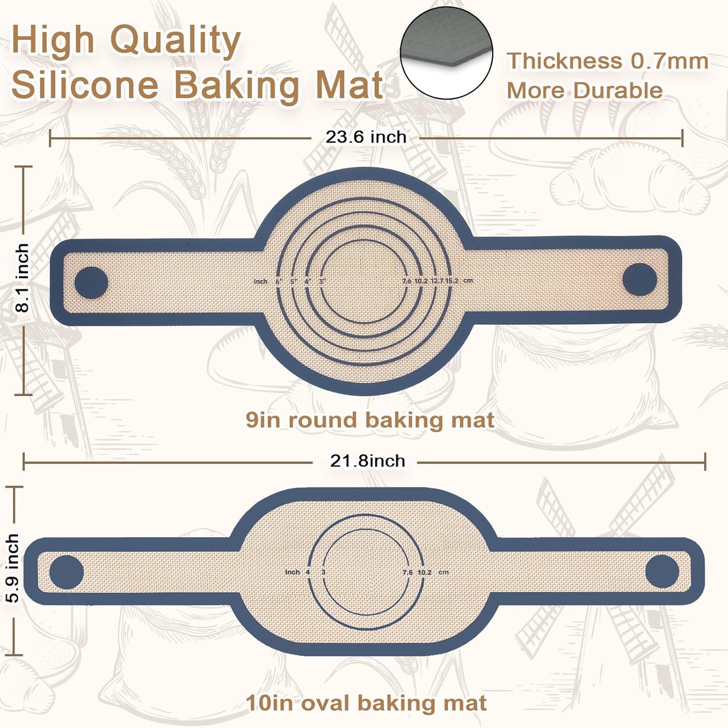 Bread Making Tools Set of 7, Includes Round Baking Mat, Oval Baking Mat, Sourdough Whisk, Bread Lame, Perfect Gift for