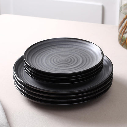 Stone Lain Dua 12-Piece Dinnerware - Stoneware, Plate and Bowls, Dishwasher and Microwave Safe, Dish Set for 4, Black