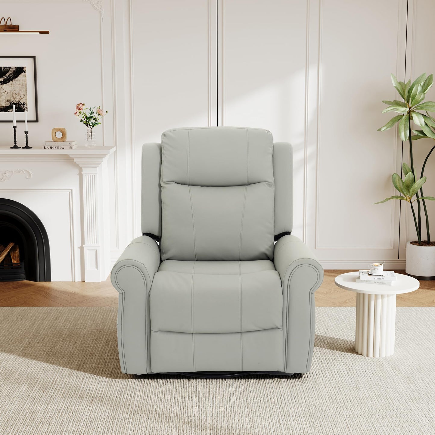 Christopher Knight Home Hayezi 270° Swivel Rocker Recliner, Massage and Heating Chair, PU Leather Living Room Manual Recliner with Dual Reclining Positions & Side Pocket, for Nursery Bedroom, Gray