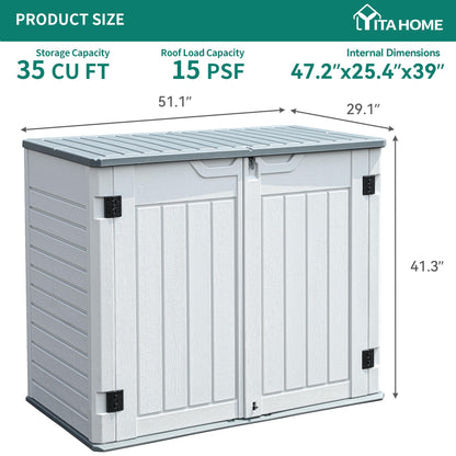 YITAHOME Outdoor Resin Storage Sheds, 39 in Height Lockable Waterproof Horizontal Shed w/o Shelf, Easy to Assemble Shed Storage for Garden Tools, Light Gray