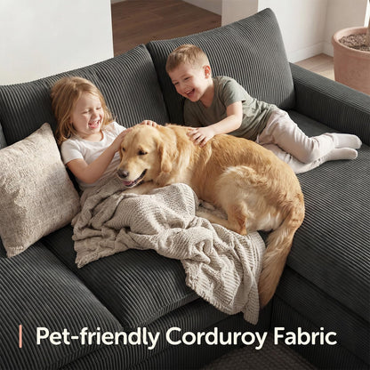 HONBAY 97.6 Inch Corduroy Cloud Modular Sectional Sofa with Chaise, Deep Seat L-Shaped Couch with Storage for Living Room, Apartment, Small Space,Grey