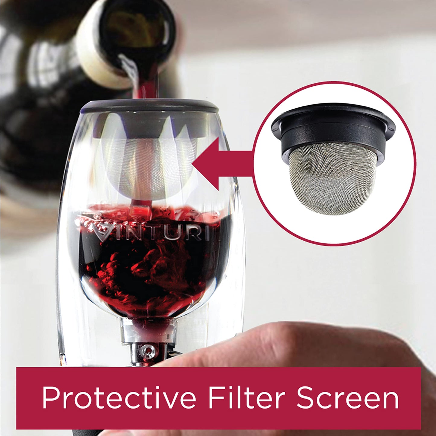 Vinturi Wine Aerator Pourer and Decanter for Red Wines Patented Design Perfectly Aerates Wines By The Glass or Bottle With Distinctive Sound, Includes No-Drip Base & Sediment Screen, Black