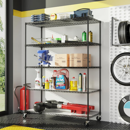 Metal Shelf Wire Shelving Unit, 5 Tier 7500lbs Capacity NSF Heavy Duty Adjustable Storage Rack with Wheels & Shelf Liners for Commercial Grade Utility Steel Storage Rack,82"H x 60"L x 24"D-Black