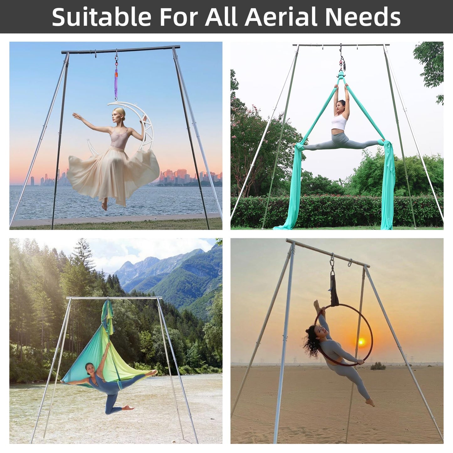 PRIOR FITNESS Aerial A-Frame Rig Set, CE & SGS Certified 730kgs/1610 lbs Capacity Aerial Yoga Stand W/Carrying Bag, for Hammocks, Silks & Hoops,Portable & Adjustable 5-11ft,Trapeze Swing Stand Frame