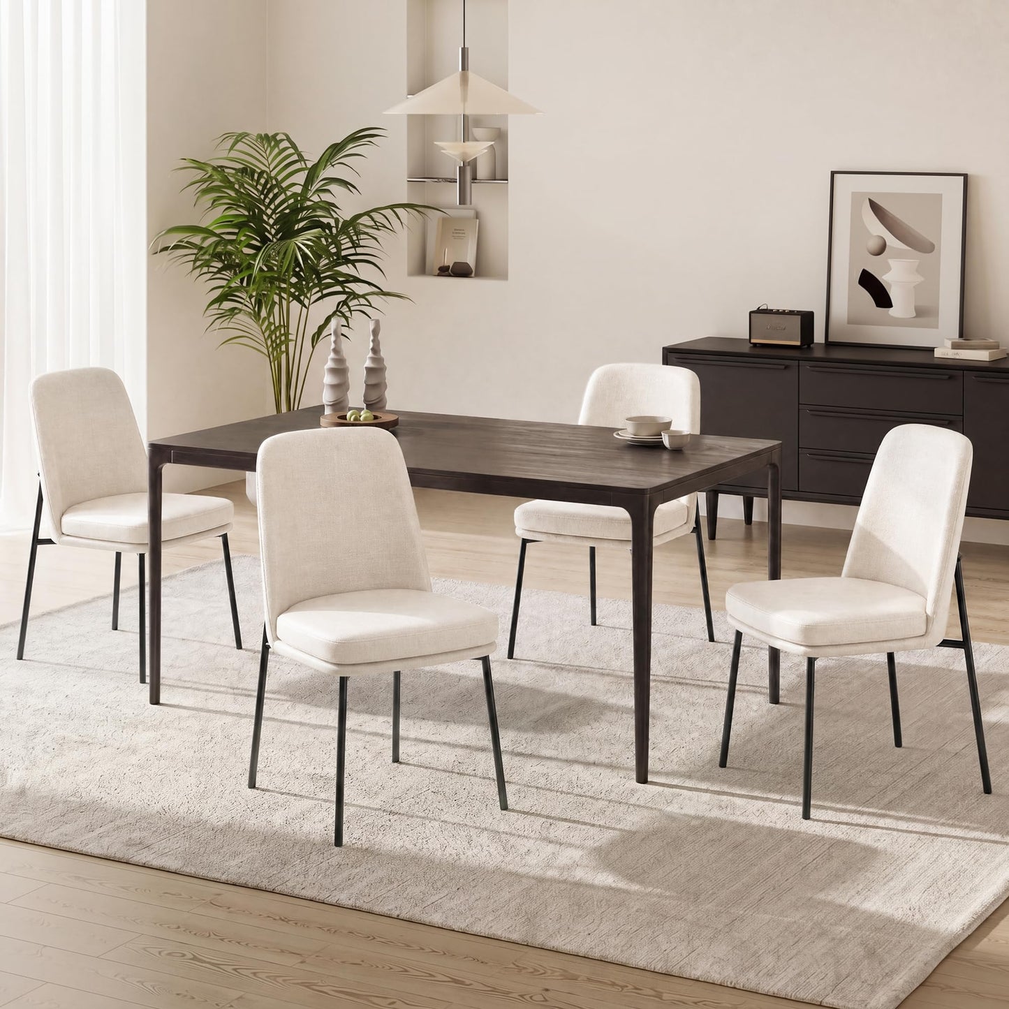COLAMY Dining Chairs Set of 4, Modern Dining Chairs, Fabric Upholstered Dining Chairs, Kitchen Chairs with Curved Back and Metal Legs for Dining Room Kitchen Restaurant, Beige