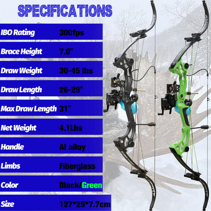 Bowfishing Bow Recurve Bow 30-45 Lbs Adjustable American Hunting Bow Compound Bow for Outdoor Hunting Shooting Fishing Right Hand (Black)