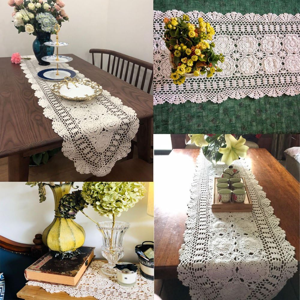 14x36 inch KEPSWET Cotton Handmade Crochet Lace Oval Table Runner Dresser Console Coffee Table TV Stand Decor Black