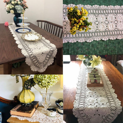 14x36 inch KEPSWET Cotton Handmade Crochet Lace Oval Table Runner Dresser Console Coffee Table TV Stand Decor Blue