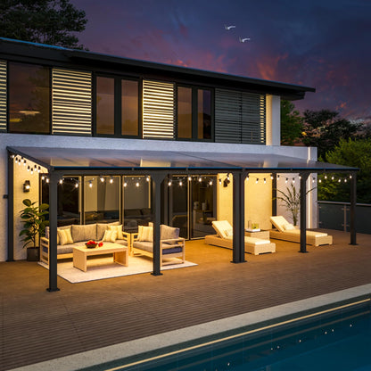 Patiopia 10 * 28FT Pergola,4 * 9 Inch Thickened Pillars & Enlarged Base,Outdoor Hardtop Lean to Gazebo,Wall Mounted Pergola,Pergolas Gazebos Clearance,Aluminum Frame Pergola,UV Resistant Patio Roof