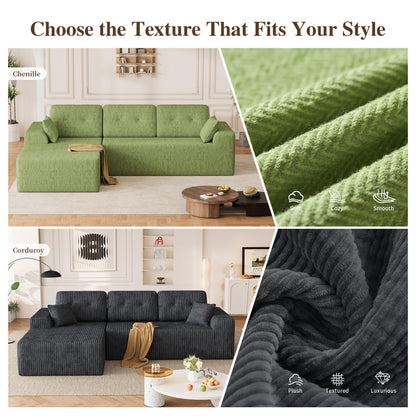 Ball & Cast 106" Boneless Sectional Sofa, Chenille Modular L Shaped Couch with Deep Seat Chaise, Cloud Style Oversized Sectional Couch for Living Room, No Assembly, Left Facing, Green
