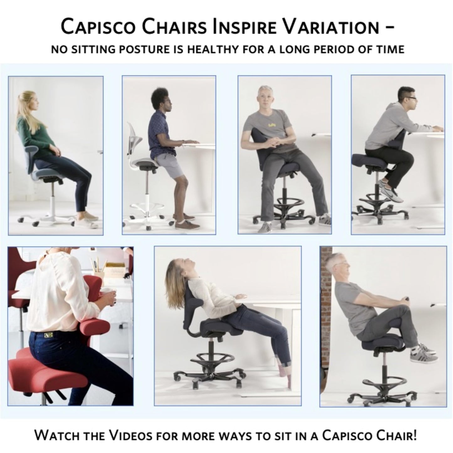 HAG Capisco Puls Adjustable Sit to Stand Desk Chair-White Frame-Blue Plastic-Blue Partial Cushion with Footring