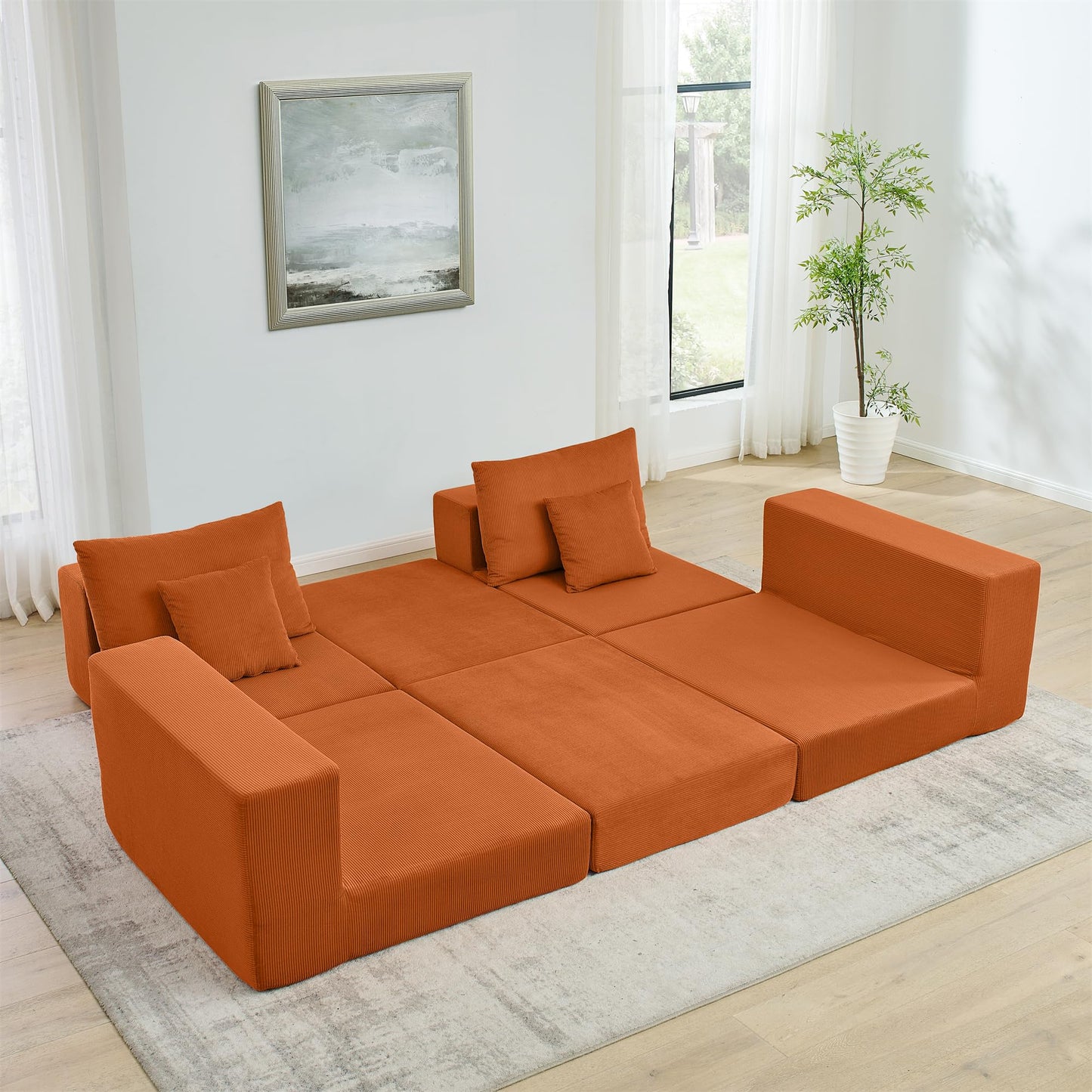 Cloud Modular Sectional Sofa Boneless Couch for Living Room, Modern L-Shaped Corner Couch with Movable Ottomans, Customizable Sleeper Sofa Bed with Pillows for Living Room