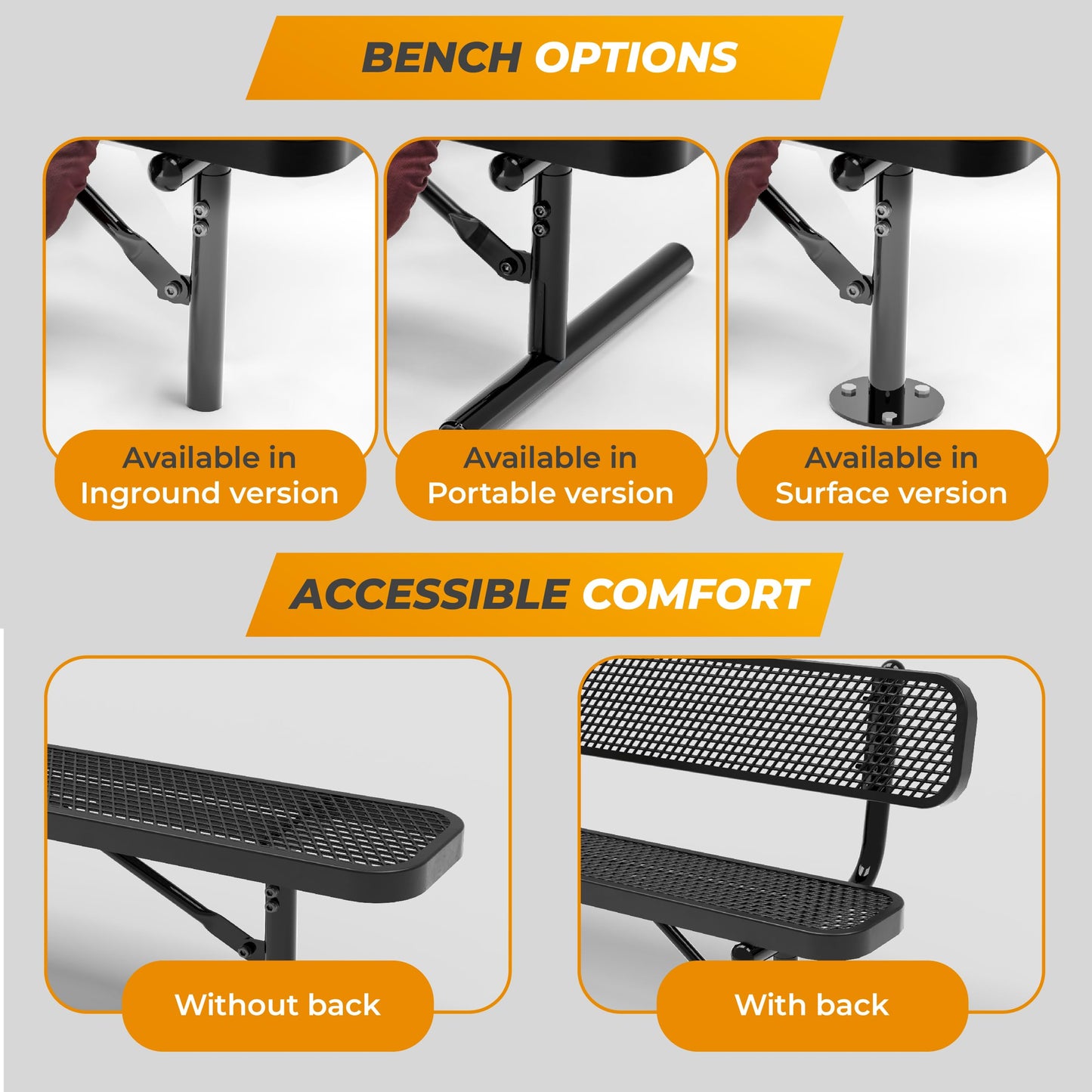OUTTANS Heavy-Duty Outdoor Metal Bench, Thermoplastic-Coated, Portable, Weatherproof, Commercial-Grade for Parks, Gardens, Patios, Stores & More (6 Ft - Portable, Red)
