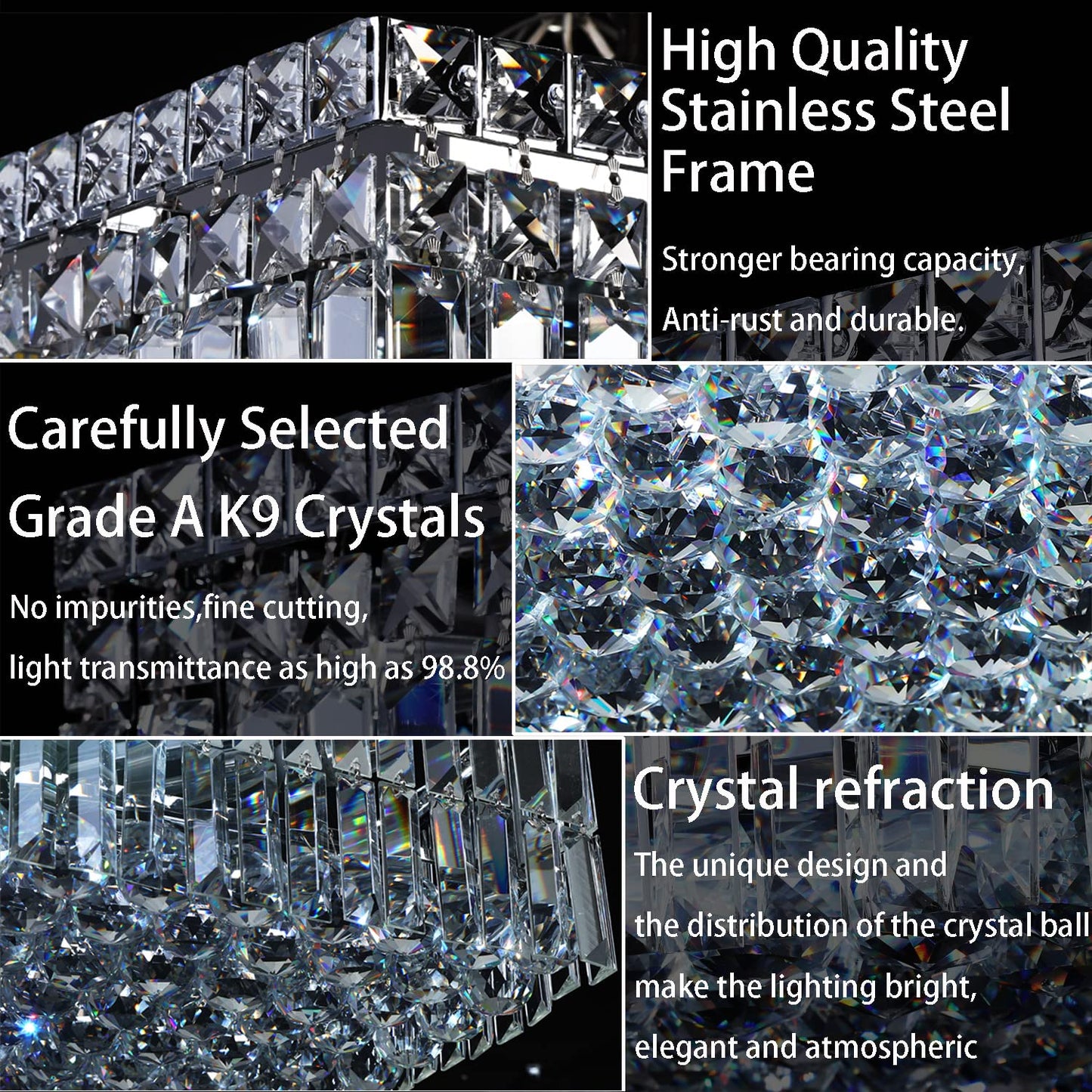 CEENLI 12-Lights Modern Flush Mount Ceiling Light Fixtures,Elegant Crystal Chandelier Pendant Ceiling Lamp for Bedroom,Living Room,Dining Room,Hallway H5.9 x W20 x L20 (Bulbs Not Included) Square