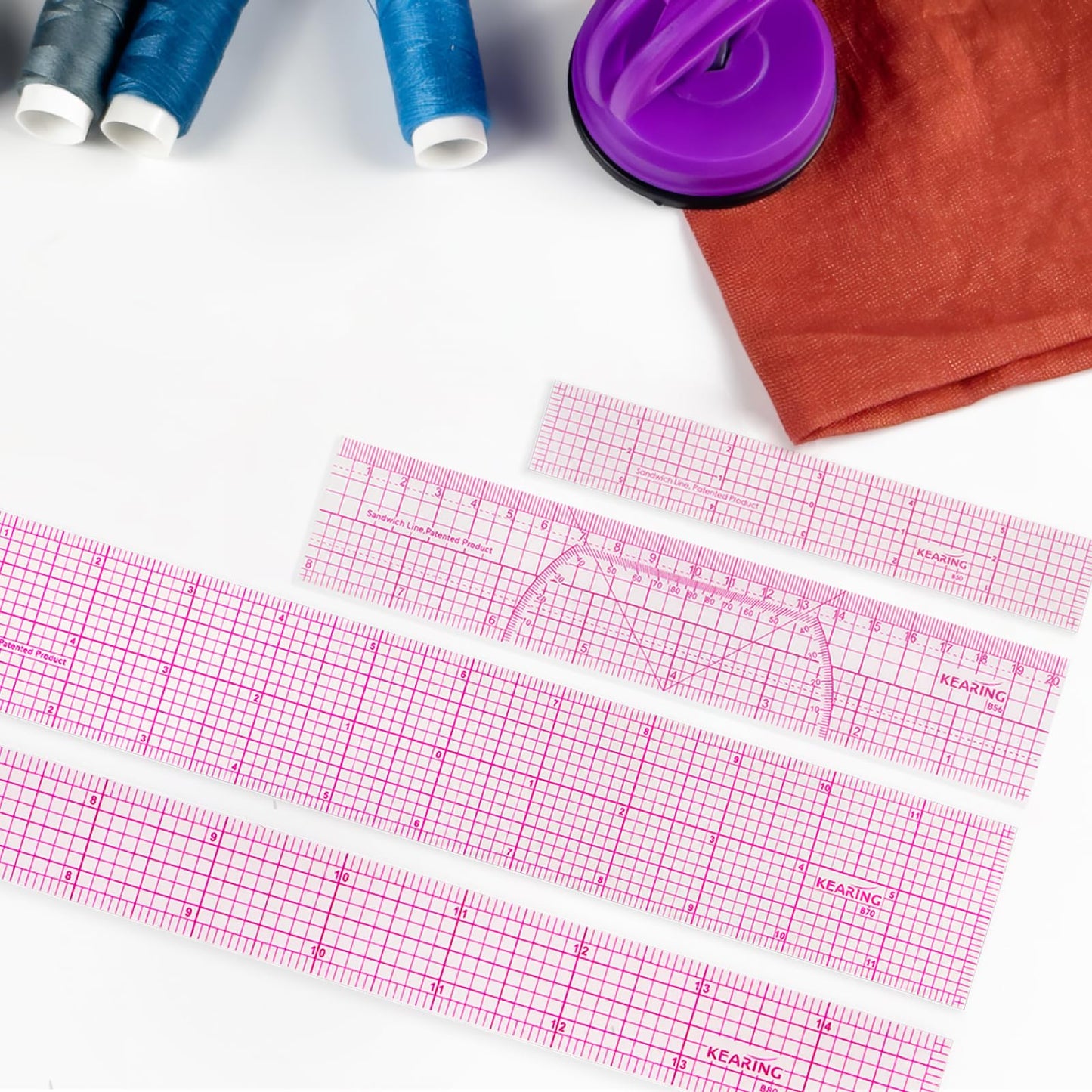 KEARING Clear Sewing Graph Ruler Fashion Design Ruler, Sandwich Line, 2 x 12, Transparent Pattern Making Dress Making Ruler for Sewing Quilting