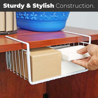 Southern Homewares White Wire Under Shelf Storage Basket Set – 4-Piece Under Cabinet Hanging Storage for Kitchen, Pantry, Organization (10.25" L x 10" W x 4.63" H, 1, Pack of 2)