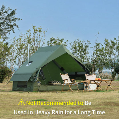 WaldZimmer 6sq Green Inflatable Camping Tent with Hand Pump Easy Setup Waterproof Windproof Outdoor Blow up Tent 3-4 Person Oxford 4 Season Glamping Air Tents Cabin House with Mesh Windows & Door