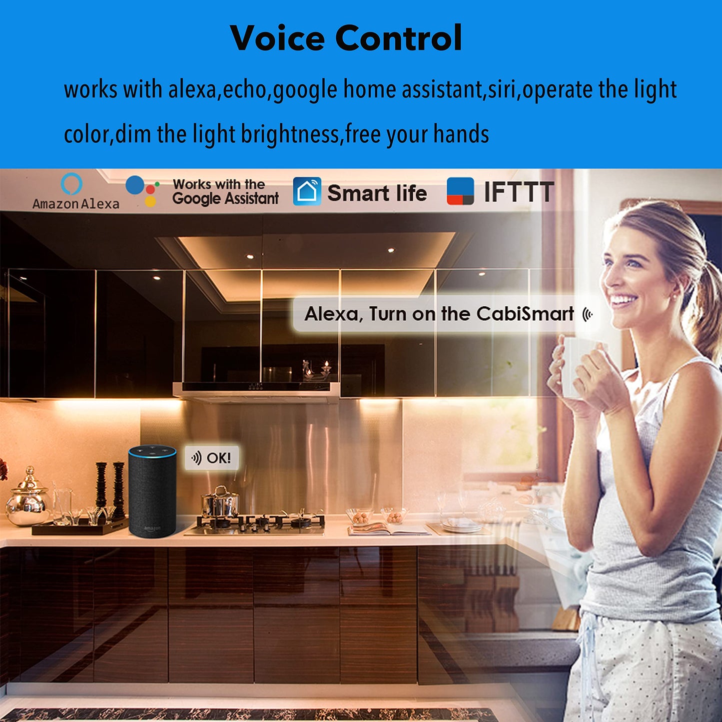 Smart Cabinet Lights Under Counter LED Lighting Dimmable Strip Lights, Warm, Daylight, Cool White Adjustable Light Bar,Compatible with Alexa,Google Assistant,Phone App,for Kitchen Cupboard,Shelf,6pcs