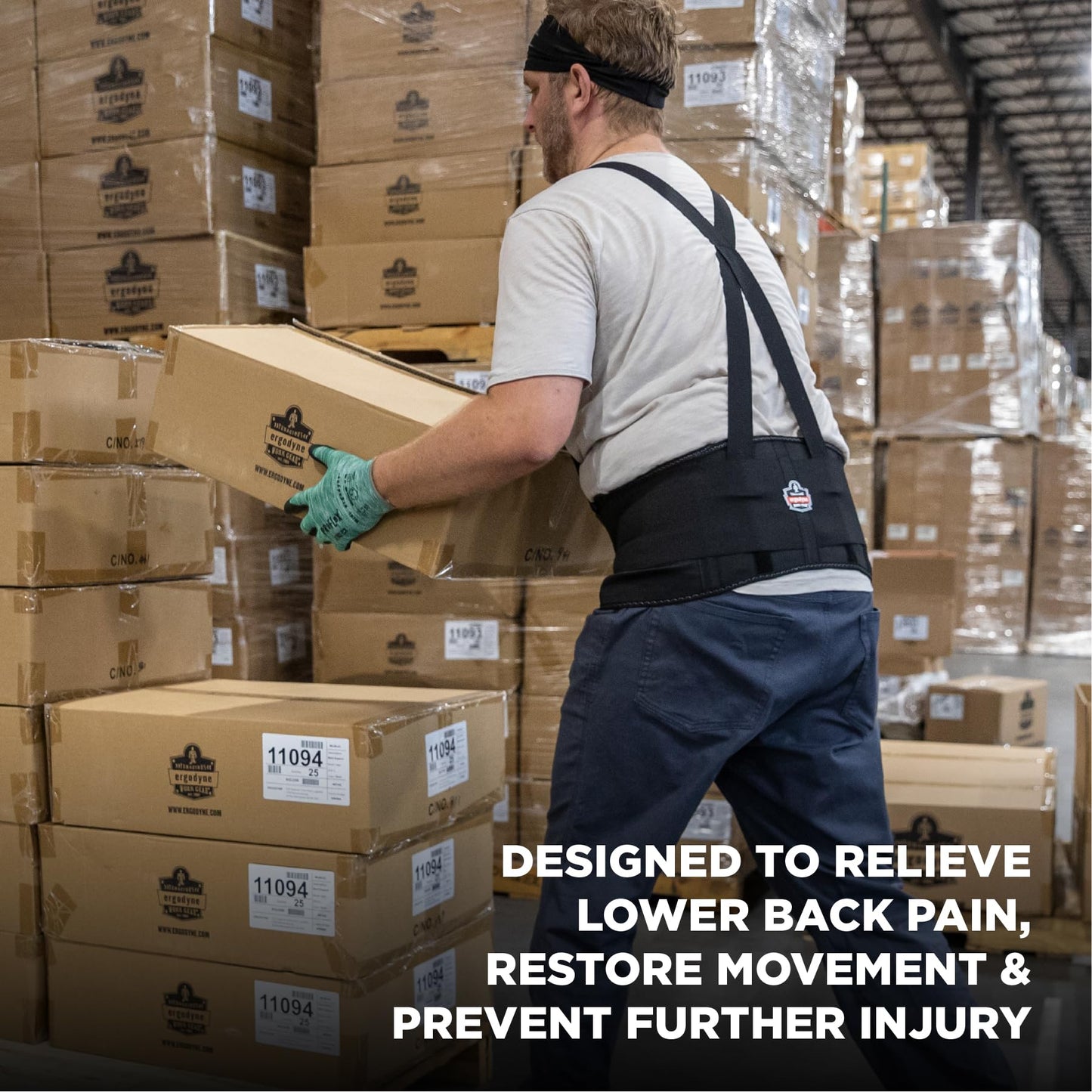 Ergodyne ProFlex 1650 Back Support Belt, 7.5" Elastic, Adjustable, Removeable Straps, Black, Medium